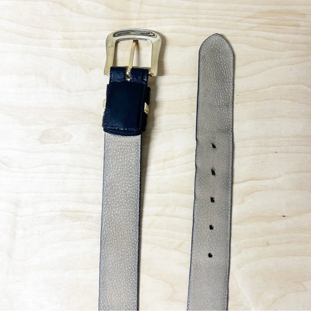 VTG Talbots Black Genuine Leather Belt with Gold Buckle Sz M